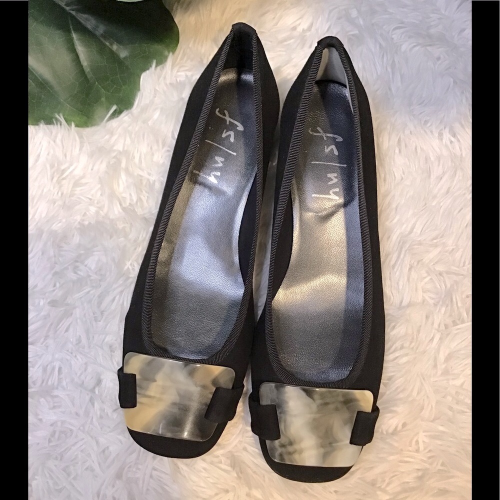 French Sole FS/NY Royal Black Suede With Stacked Heel Size 7 1/2